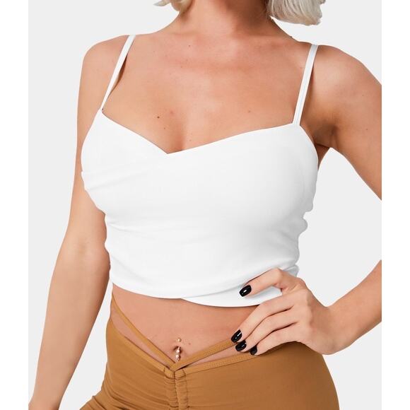 Halara Spaghetti Strap Crossover Plain Cropped Tank Top in White Size Small - Picture 4 of 8